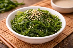 Cuenco con ensalada de wakame y ajonjoli.