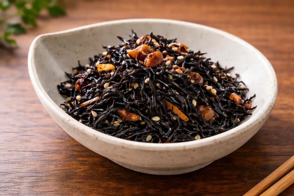 Cuenco con ensalada de alga hijiki.