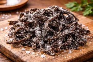 Puñado de espagueti marino conservado en sal.